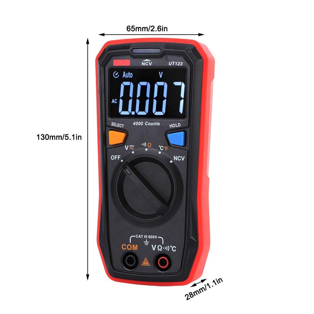 Multimeter, UT123 Color Screen Digital Multimeter AC/DC Voltage Frequency NVC Tester Meter, with Temperature Measurement Function