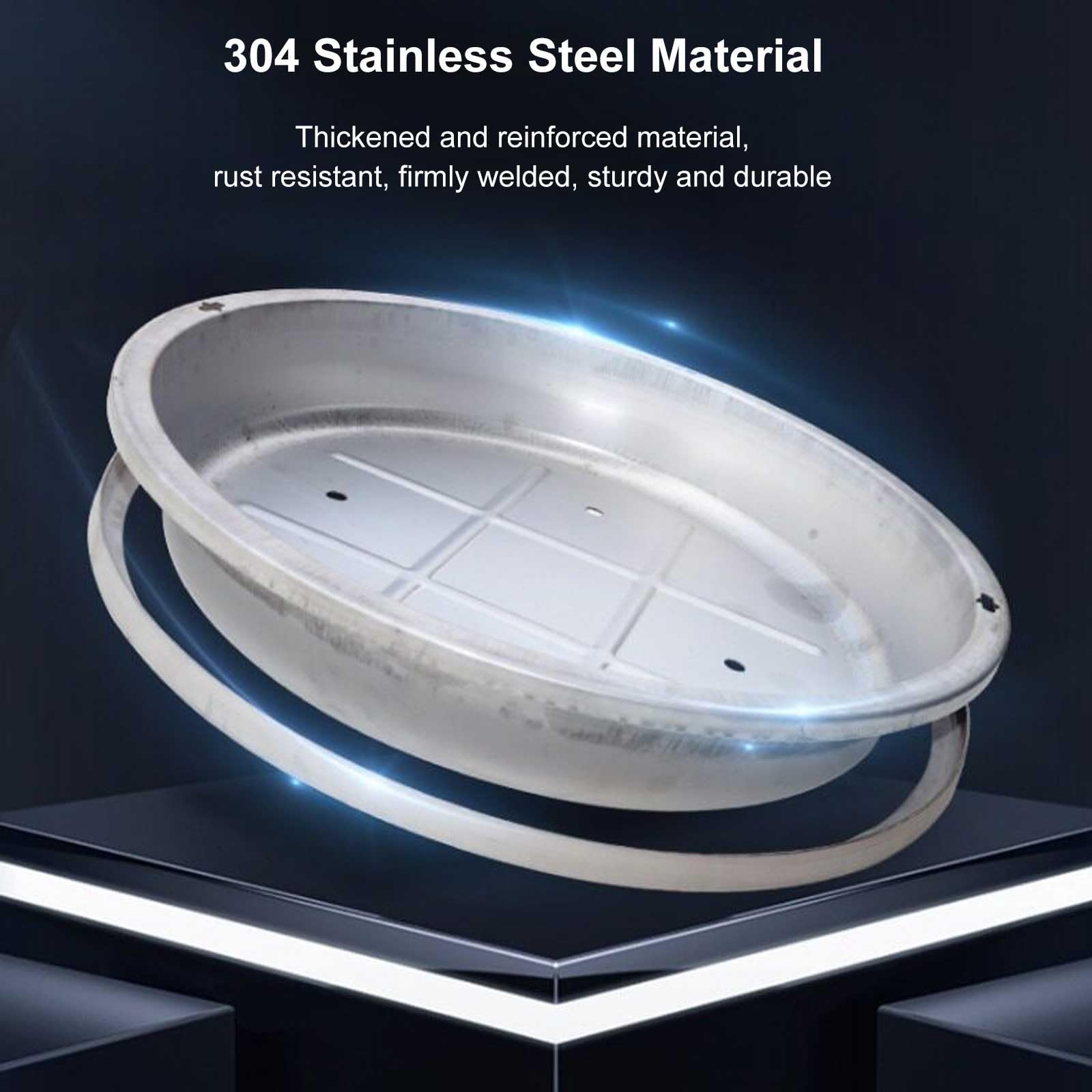 Coperchio del Tombino e Telaio Rotondo 70x70 Cm, Coperchio per Fossa Settica in Acciaio Inox 304 con Base per Cortile, Vialetto, Marciapiede