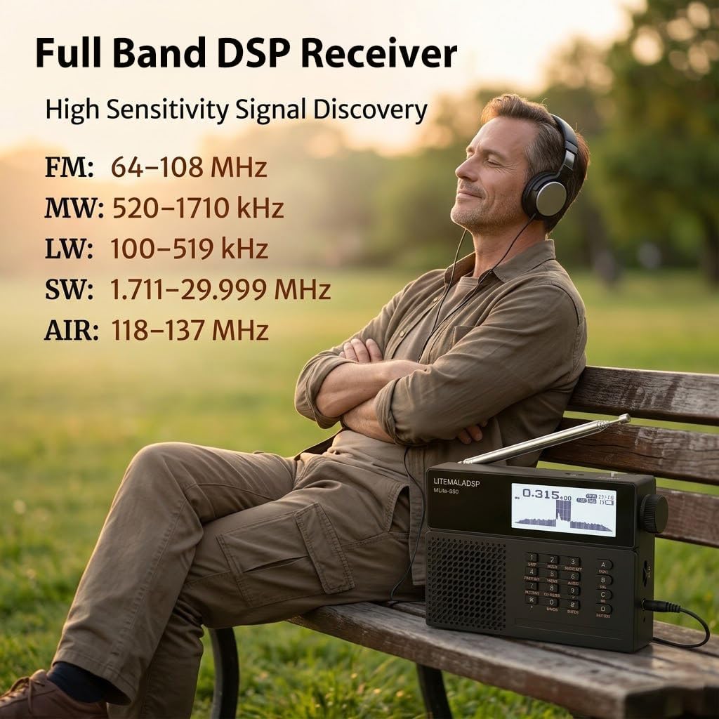 2026 Upgraded MLite-880 Portable All-Band DSP/SDR Radio Receiver, V2.1.0 Shortwave Radio with Spectrum Display, 5000mAh Battery & Bluetooth