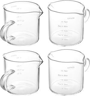 Yarlung 4 Pack Glass Measuring Cups with Double Spouts, Shot Glasses Triple Pitcher for Milk, Espresso, Coffee, Graduated ...