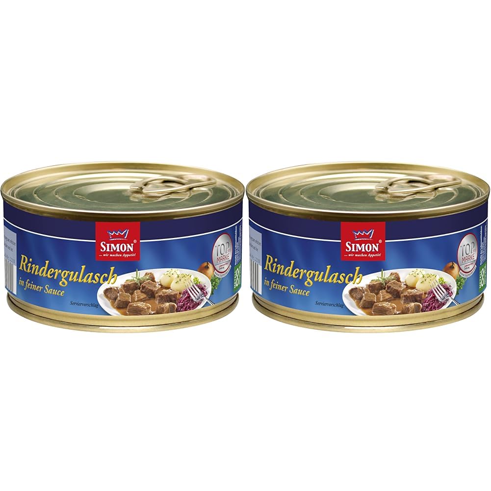 Werner Simon Delikatess Rindergulasch in feiner Sauce 300 Gramm in der recyclebaren Konservendose (Packung mit 2)