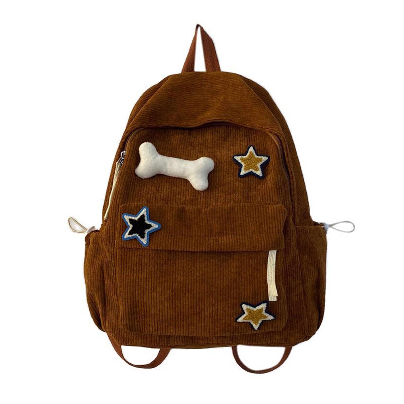 MICFENY Trendy Aesthetic Backpack Laptop Travel Daypack Star Pattern Bag Corduroy Bag Spacious School Bag for Women