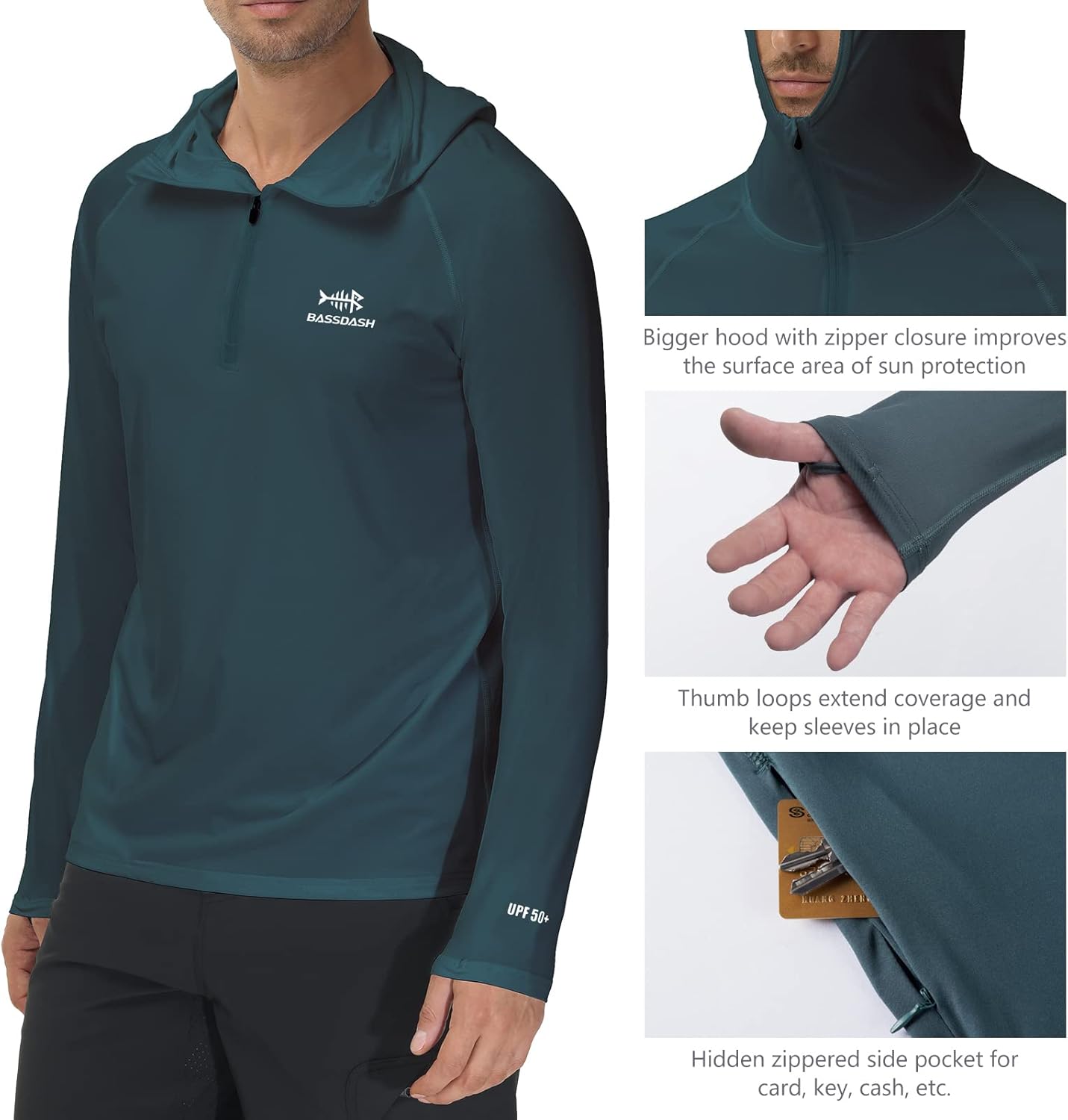 BASSDASH Men’s UPF 50+ 1/4 Zip Fishing Hoodie Shirt Quick Dry Performance Long Sleeve Sun Protection FS24M - Image 4