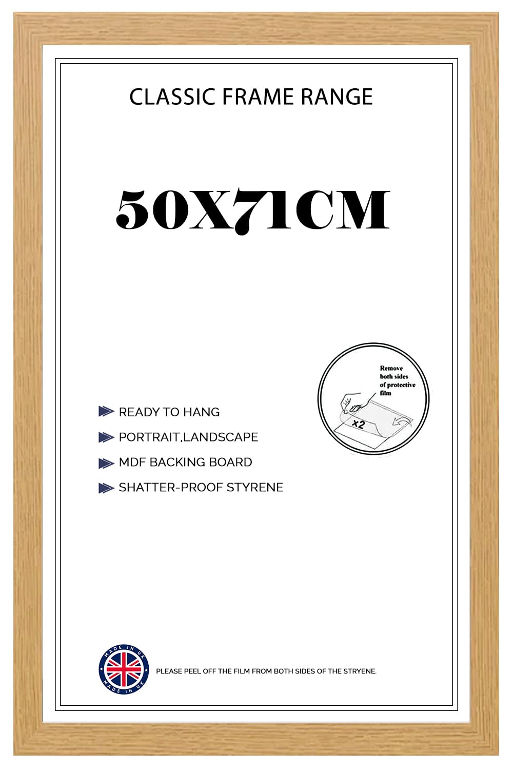 Modern Wide Poster Frame 50x71cm MDF HD Clear Front Jigsaw Puzzle Portrait or Landscape Oak