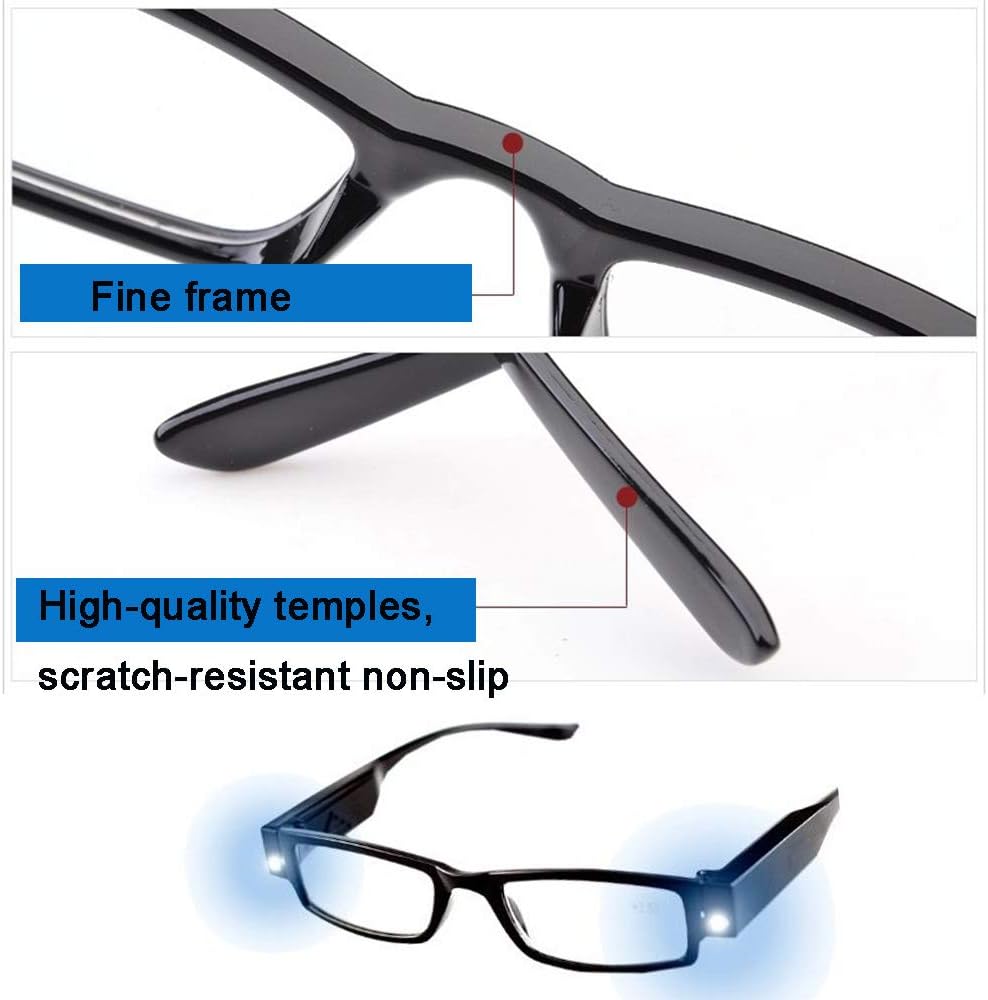 Bright LED Readers with Lights Reading Glasses Lighted Magnifier Nighttime Reader Compact Full Frame Eyewear Clear Vision Unisex Clear Vision Lighted Eye Glasses