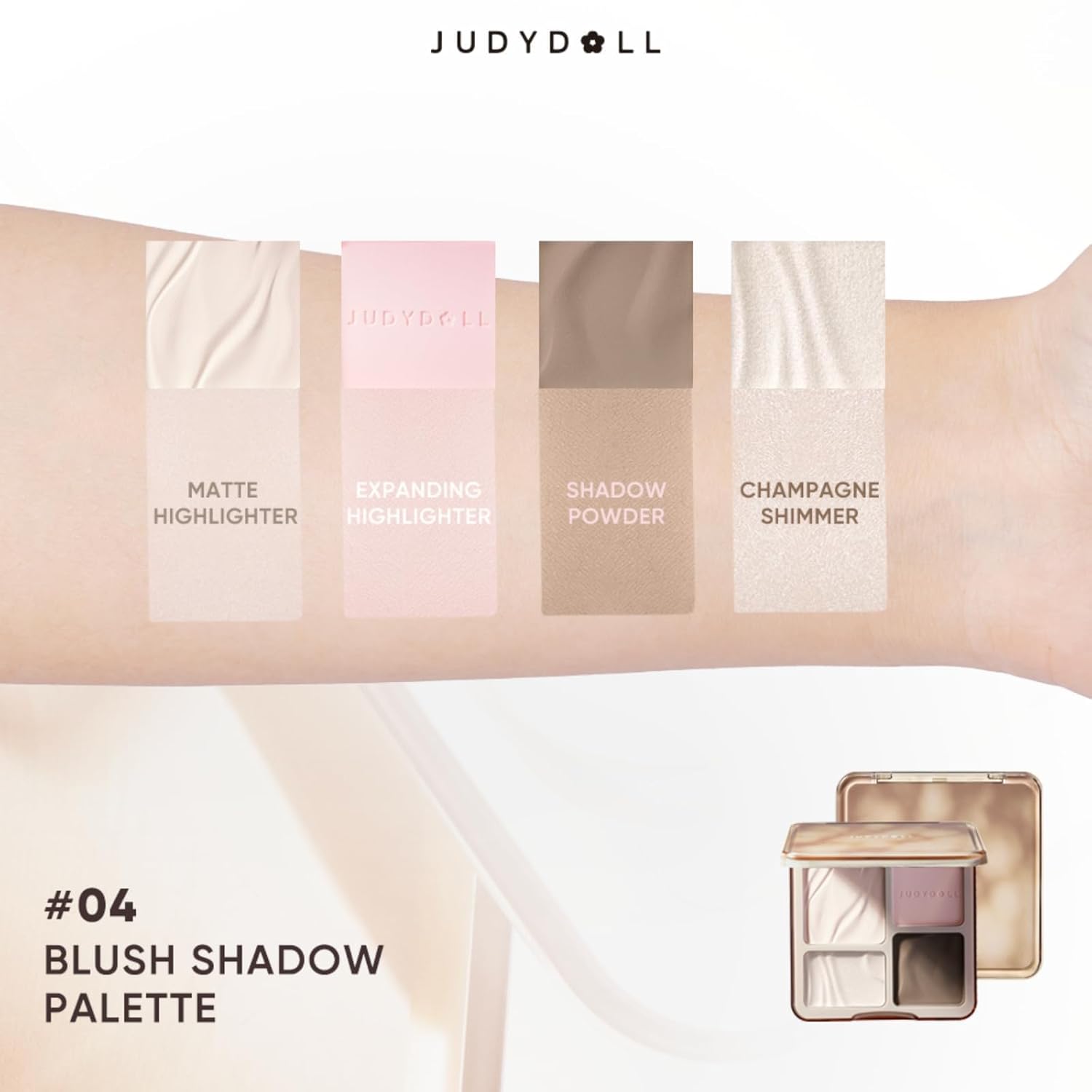 JUDYDOLL Highlight & Contour Palette, All-in-One Matte Highlighter Contour Compact, Natual Finish, Ultra-fine Powder, Easy to Apply, Blendable Face Makeup for All Skin Tones (04 Blush Shadow Palette) - Image 2