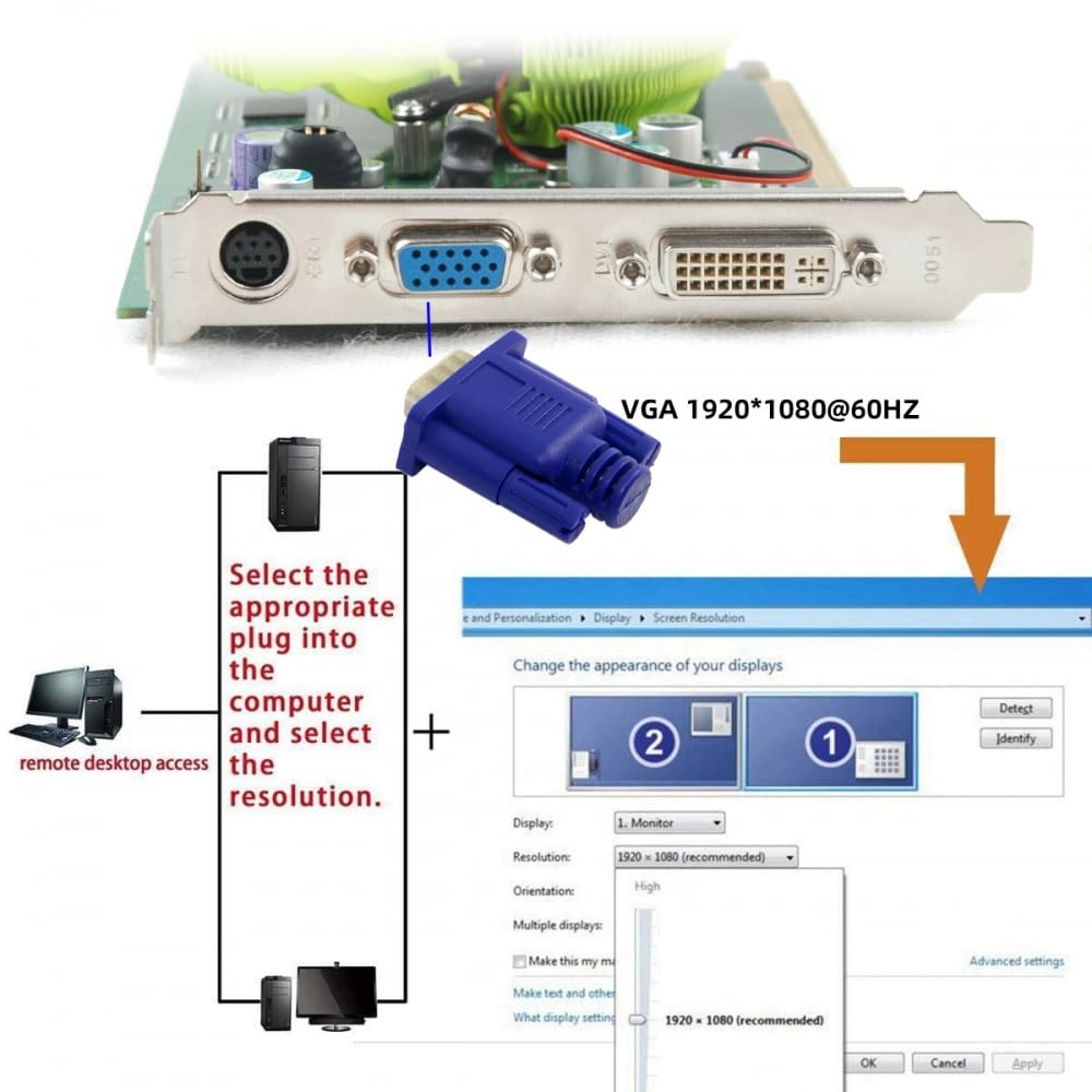CY Adattatore Adattatore display virtuale VGA RGB DDC EDID Dummy Plug Emulatore display fantasma senza testa HDTV 1080P@60Hz