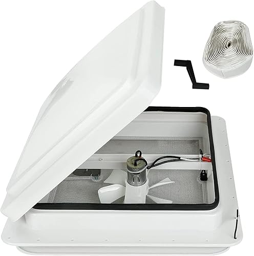 Cubierta de ventilación de techo para caravana de 14 pulgadas, color blanco, universal, con ventilador de 12V para techo de caravana, aspas de 6