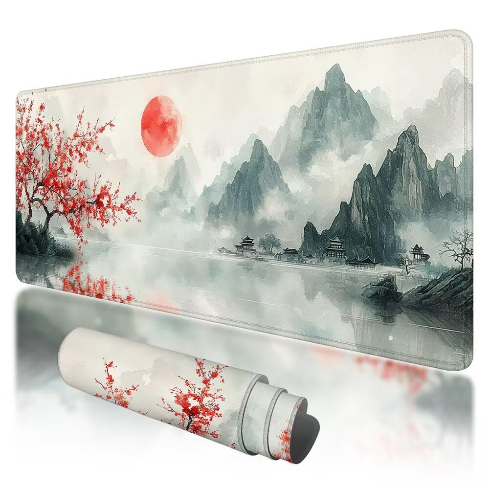 Podkładka pod mysz XXL 1200 x 600 mm, duża podkładka pod mysz w stylu retro z wodoodporną i antypoślizgową gumą, pod ręką Japonia zszyte krawędzie, poprawia precyzję i szybkość dla graczy, Q-64
