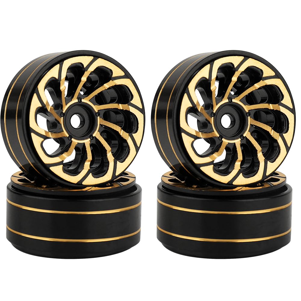Pothyes 1.0 Brass Beadlock Wheel Rims 4PCS Wheels for All 1/24 Scale FCX24 Axial SCX24 Deadbolt C10 Gladiator 1/18 TRX4M RC Crawler Car Upgrades Parts