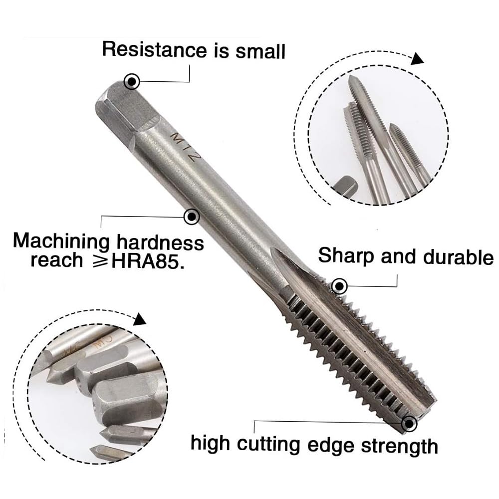 Set di 7 maschi per filettatura, Fixinus HSS M3 M4 M5 M6 M8 M10 M12