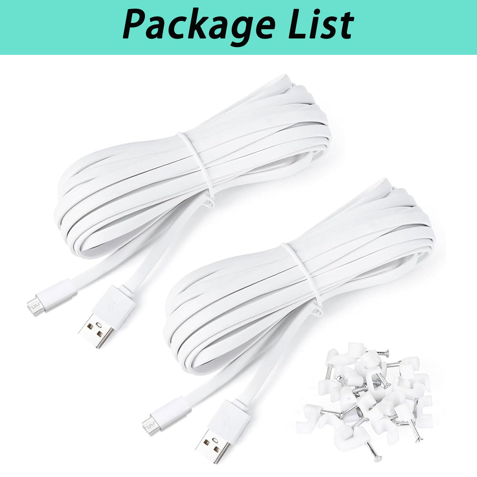 Paquete de 2 cables de extensión de alimentación de 7,5 m compatibles con cámara Kasa, cámara Roku para exteriores, cámara interior Roku, controlador PS4, cámara de seguridad eufy para interiores E220