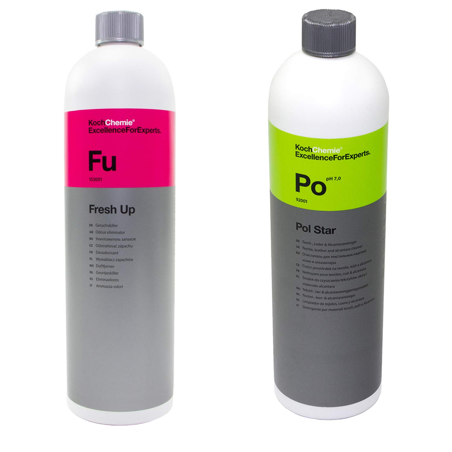 Eliminador de olores para coche Fresh Up Fu 1 litro + Pol Star Po limpiador de piel Alcantara, 1 litro