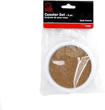 Chef Craft Basic Cork Coasters with Plastic Frame, 4 Inches in Diameter 4 Piece Set, Color May Vary