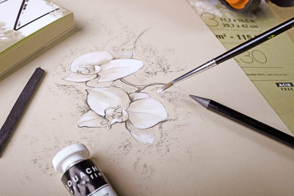 Clairefontaine 96541C Blocco collato PaintON multi-tecnica - 30 fogli carta da disegno multi-tecnica a Grana leggermente rugosa - naturale - A3 29,7x42 cm 250g