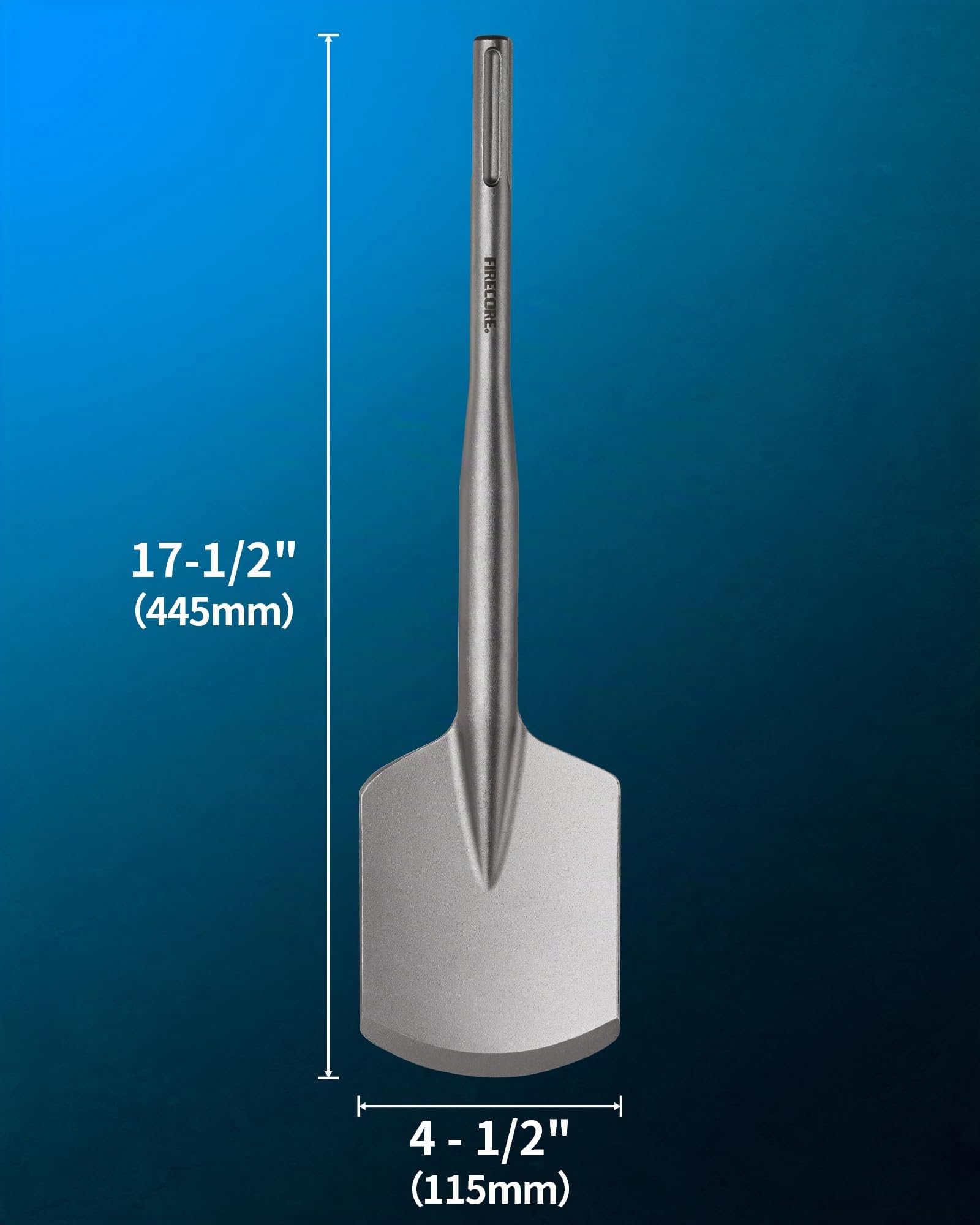 SDS MAX Schaufelmeißel 115 mm ×445 mm, Firecore Tonspaten für SDS Max Schaft, Abstemmen für Abbruchhammern, Asphaltmeißel von Beton Mauerwerk Gartenarbeit Landschaftsbau Beton Ziegel Sand Stein