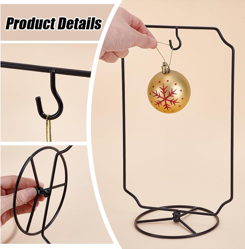 PH PandaHall 1pc Iron Ornament Display Stand Black Rectangular Hanger Rack Hook for Desktop Tabletop Decoration Wedding Ornaments Tree Holder Display, 6.30x10.75 inch