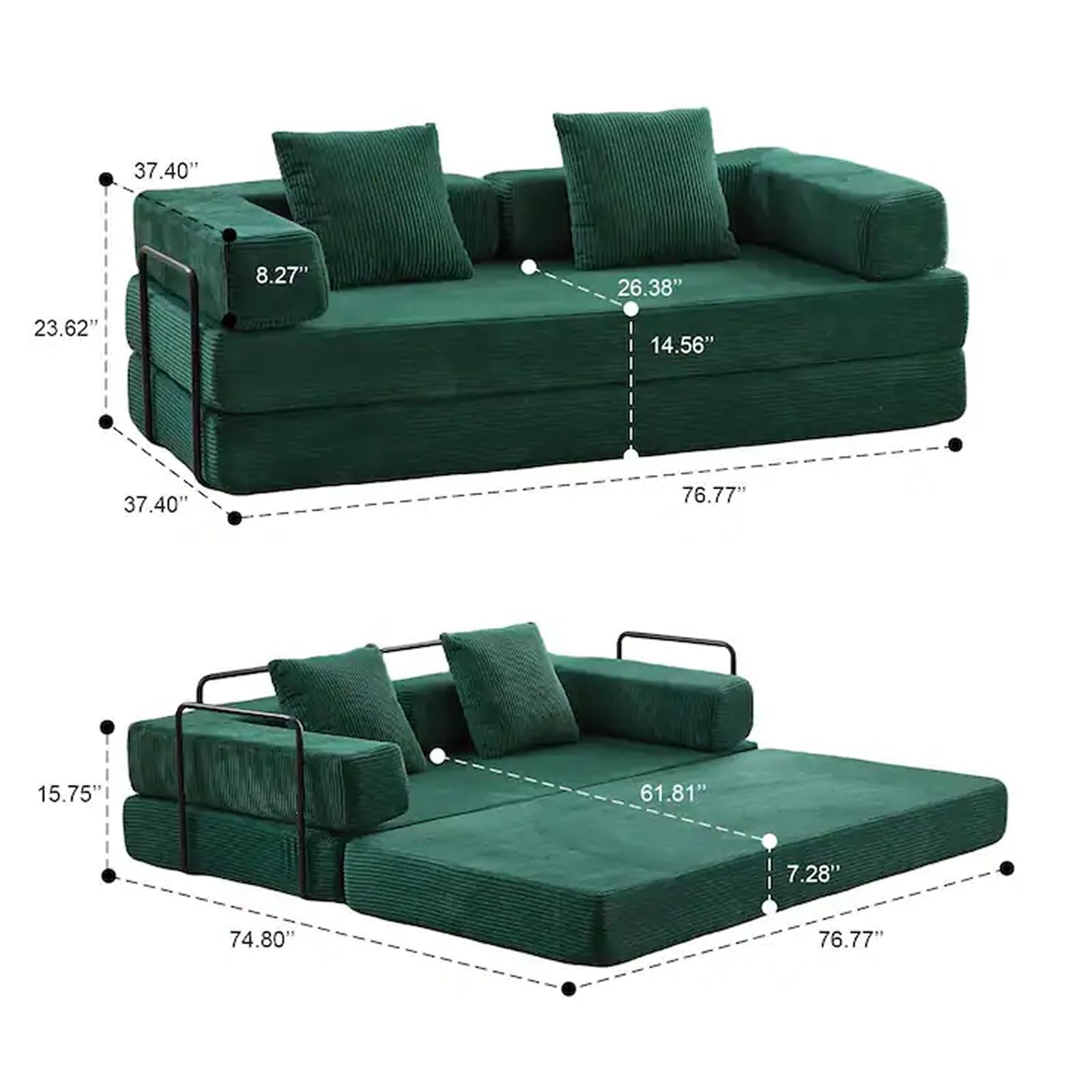 Cabrio Schlafsofa, 4 in 1 Modulares Sofa für Wohnzimmer und Schlafzimmer, keine Montage erforderlich