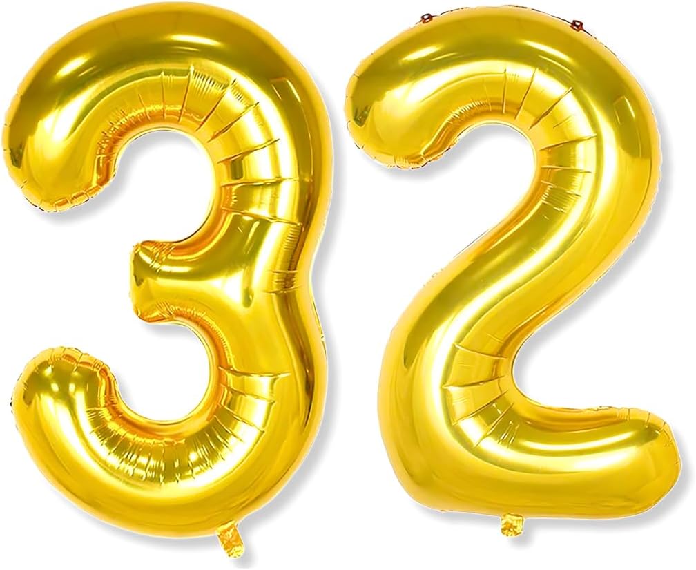 32 number Golden Foil Balloon 16 inch Size Birthday Decoration Items Pack of 2 | 32nd Year Balloons | Thirty Two