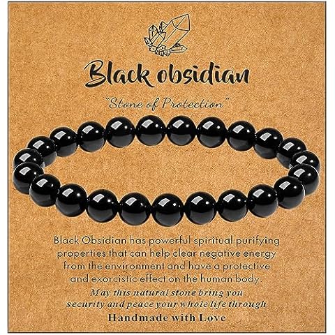 MAIBAOTA Black Obsidian Bracelet for Women Men, Healing Crystal Bracelet, 8 mm Natural Stone Black Bracelet, Crystal Jewelry Birthday Gifts, Round Gemstone Beaded Bracelets Cover