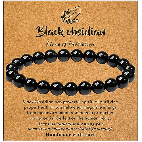 MAIBAOTA Healing Crystal Bracelet for Women Men, 8 mm Natural Stone Beaded Bracelets, Jewelry Birthday Gifts, Round Gemstones Stretch Bracelet