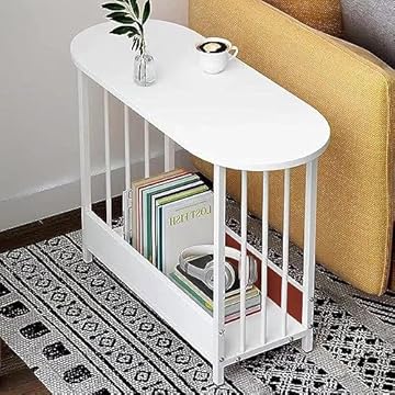 Urkitd Small End Table Oval Side Table for Small Spaces, Sofa Side Table for Living Room Balcony Reception, Slim Coffee Table Modern Nightstand with Storage for Bedroom Home Office Furniture (White)