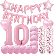 Sweet 10th Birthday Decorations Party Supplies,Pink Number 10 Balloons,10th Foil Mylar Balloons Latex Balloon Decoration,Great 10th Birthday for Girls,Women,Men,Photo Props