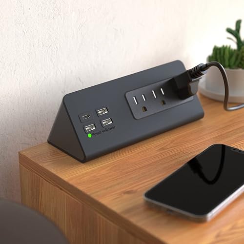 Miniatura 6 de Regleta de alimentación de montaje en borde para mesita de noche con puertos USB-C, protector de sobretensiones de mesa, abrazadera de escritorio,