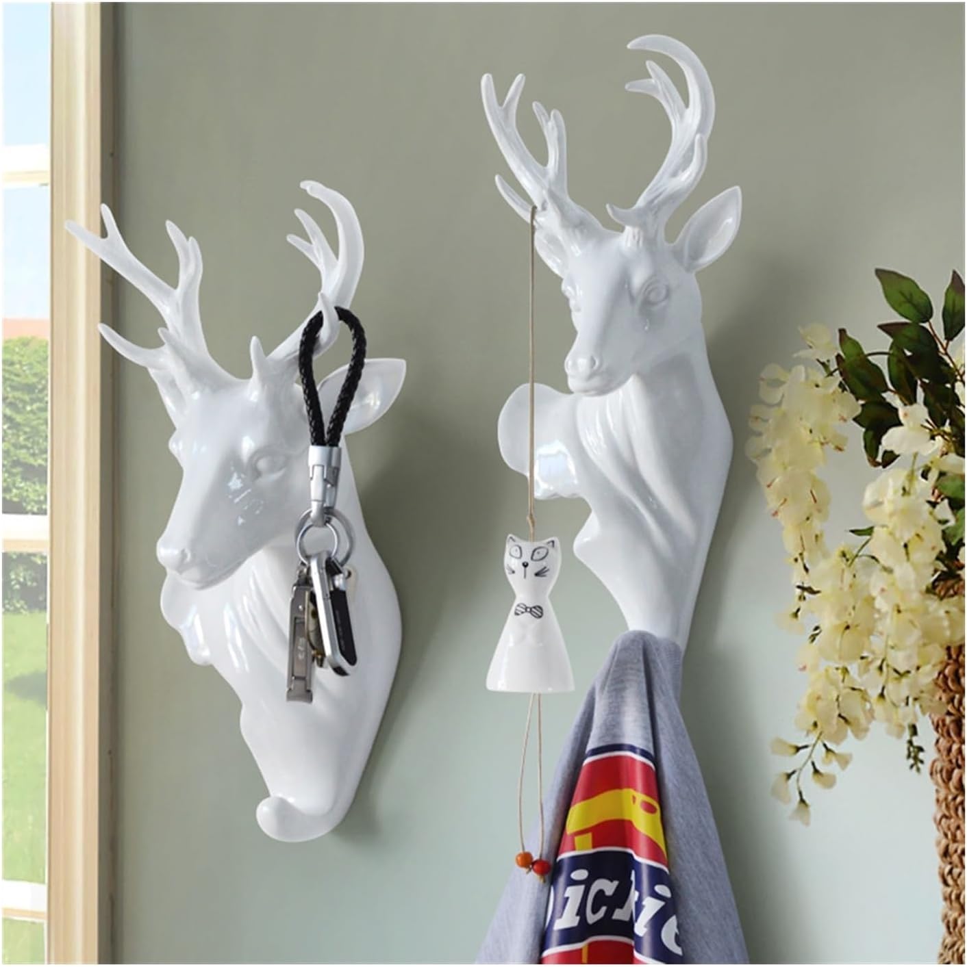 Decorative Hook Deer Head Wall Hanging Hook, Living Room Background Decoration, Porch(Gold,S)