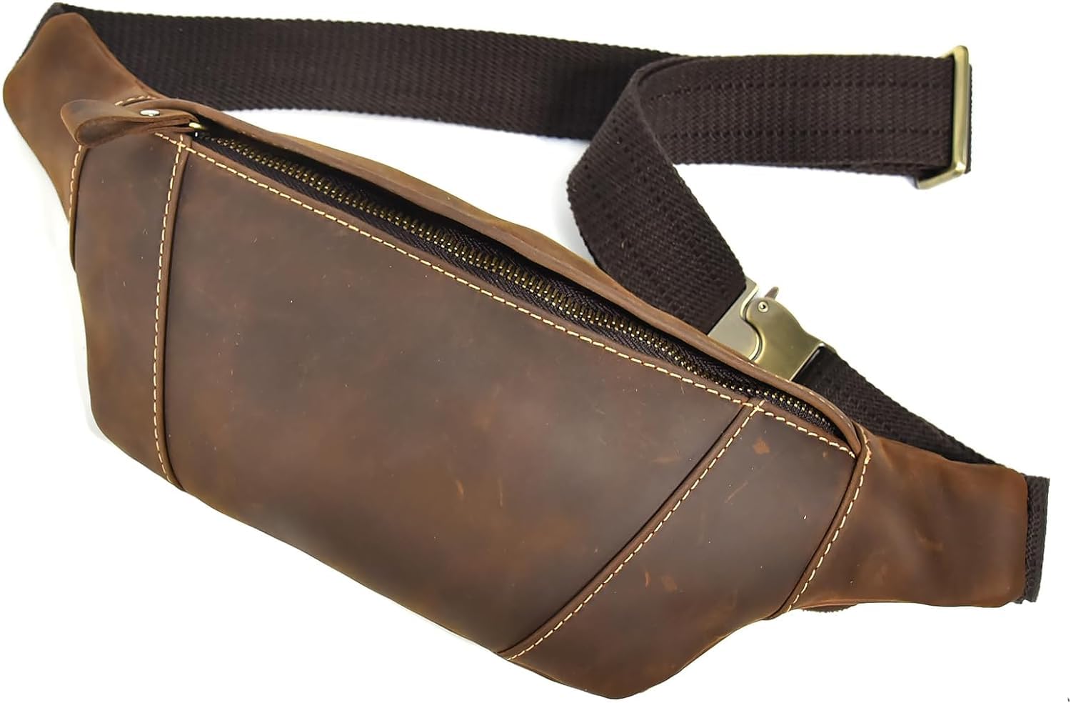 LUUFAN Men's Leather Waist Bag Multiple Pockets Slim Fanny Pack Adjustable Belt bag for Outdoor Running Hiking and Travel (Brown)
