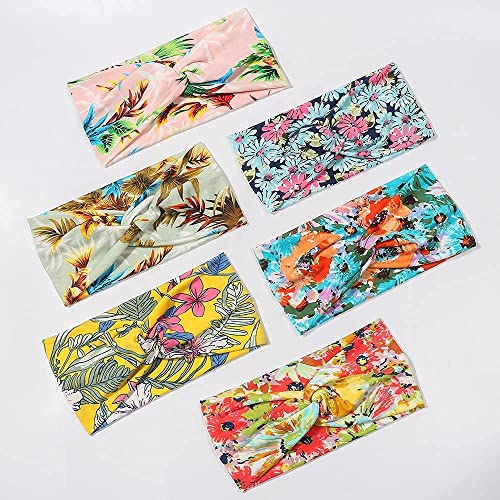 Artilady 6 Pack Wide Boho Headbands for Women - Soft Yoga Elastic Hair Bands for Girls Workout Running Sport Headwrap Non-slip Breathable (Blooming Day)