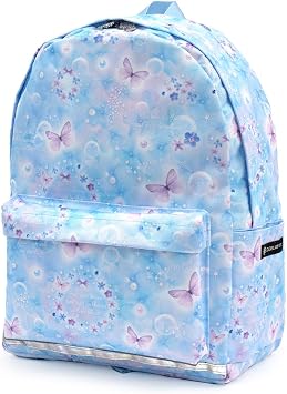 COLORFUL CANDY STYLE NM881300 Rucksack with Chest Belt Water Repellent, Lightweight with Reflector, Moonlight Butterfly, Water Repellent, Lightweight, Stain Resistant, Wrinkle Resistant, Anti-Theft, Safe, Reflective Material, Girls
