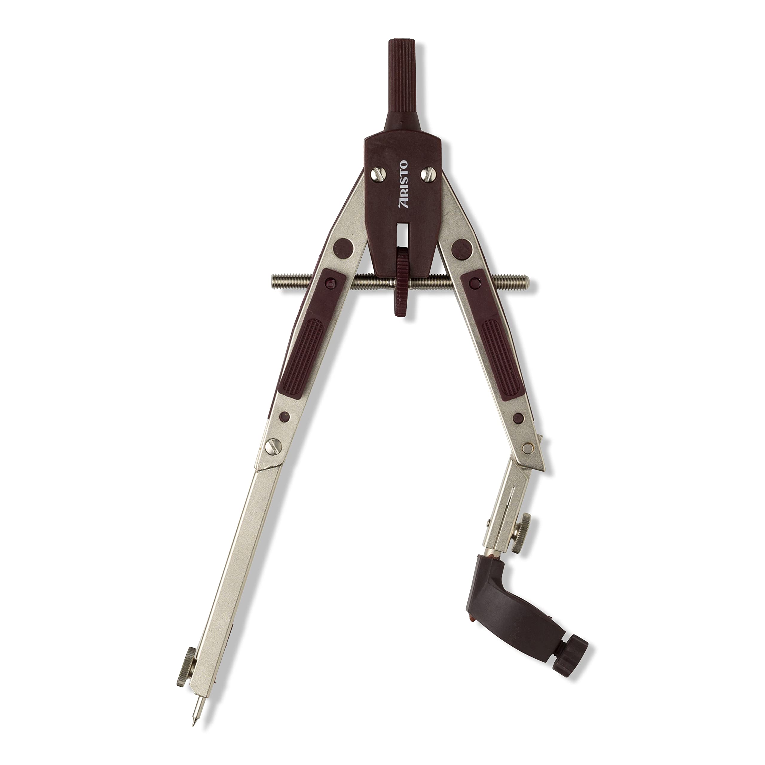 Aristo AR55510 Profi Schnellverstellzirkel inkl. Universal Adapter (2 Gelenke, max. Durchmesser der Zeichenkreise 400 mm, inkl. Zirkel Ersatzminen und Ersatznadel) silber weinrot