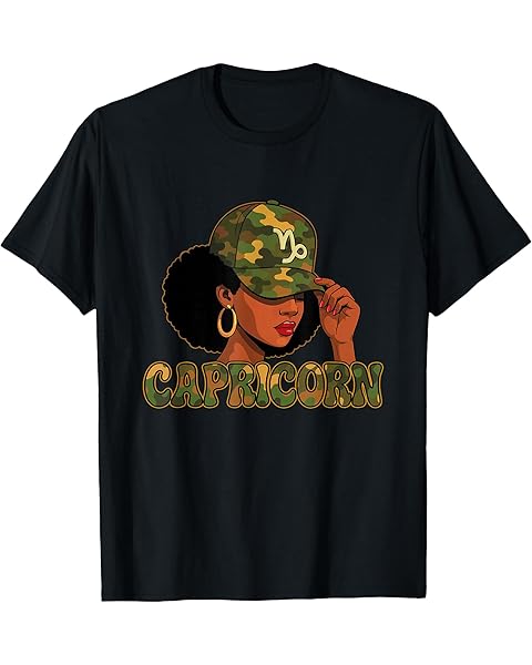 Capricorn Queen Capricorn Zodiac Sign Camo Afro Girl T-Shirt