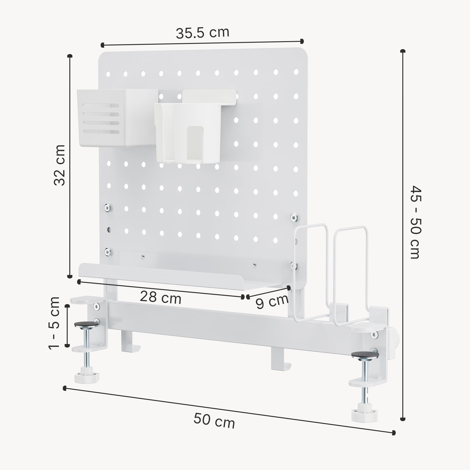 [en.casa] Schreibtisch Organizer Sauda Pegboard zum Anklemmen 50 x 50 cm höhenverstellbare Lochwand mit Zubehör Stecktafel für Kinderzimmer Büro Homeoffice Stahl Weiß