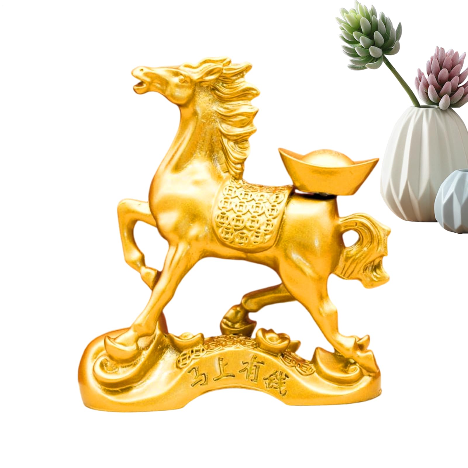 Statue de cheval dorée en résine pour une décoration de salon chic et raffinée