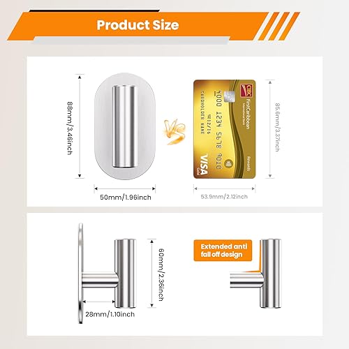 Miniatura 5 de Ganchos adhesivos plateados resistentes, ganchos de pared para ducha, baño, toalla, abrigo, bata, ganchos de acero inoxidable para colgar, ganchos