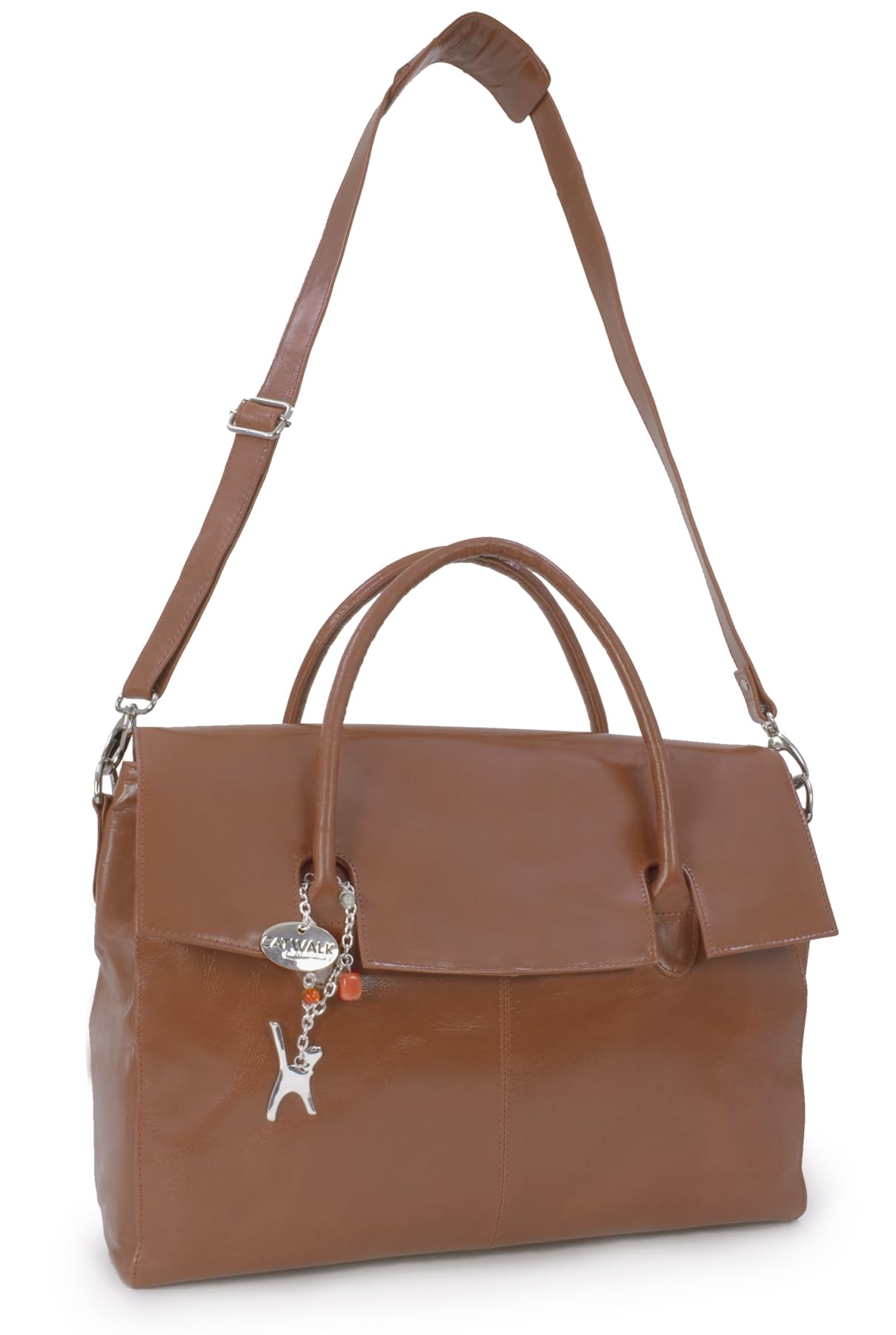 Catwalk Collection Handbags - Borsa a Tracolla Grande in Pelle Porta PC 17 Pollici - Valigetta 24 Ore Donna - Scomparto Imbottito - Helena - Marrone