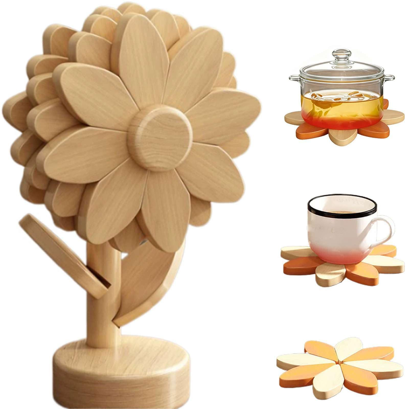 sous-Plats en Bois en Forme de Tournesol pour Plats Chauds (#E)