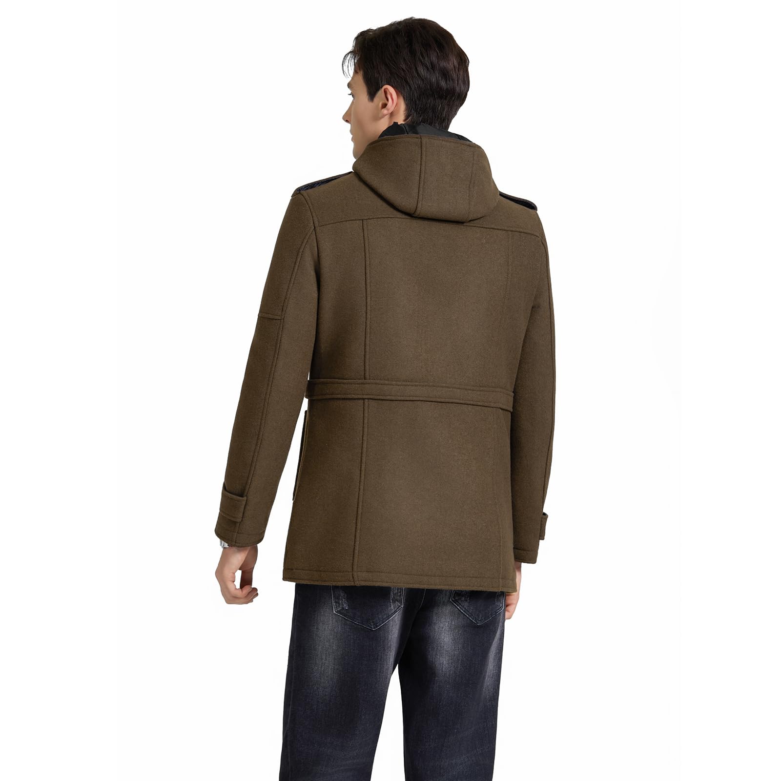 KUDORO Herren Wintermantel Wolle Kurzmantel mit Kapuze Wollmantel Mittellang Slim Fit für Business Freizeit Peacoat Casual