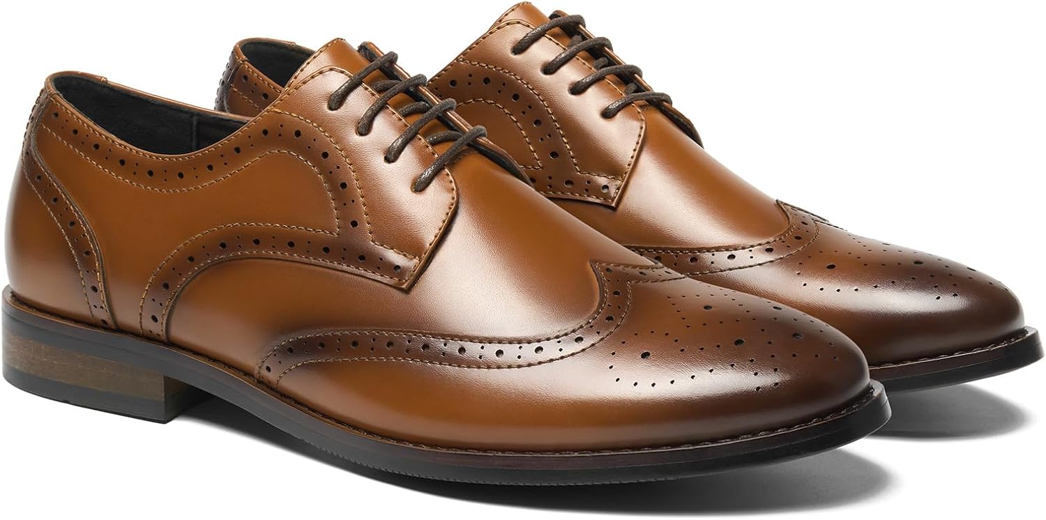 HEEZ Men's Dress Shoes, Lace Up Oxford Shoes for Men Non Slip, Cap Toe Fomal Shoes for Business Office Church