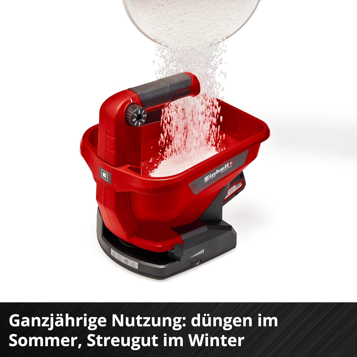 Einhell Universal Streuer GE-US 18 Li-Solo Power X-Change (Lithium-Ionen, 3,3 l, 6-stufige Drehzahlregulierung, 8-stufige Streumengenregulierung, ohne Akku und Ladegerät)