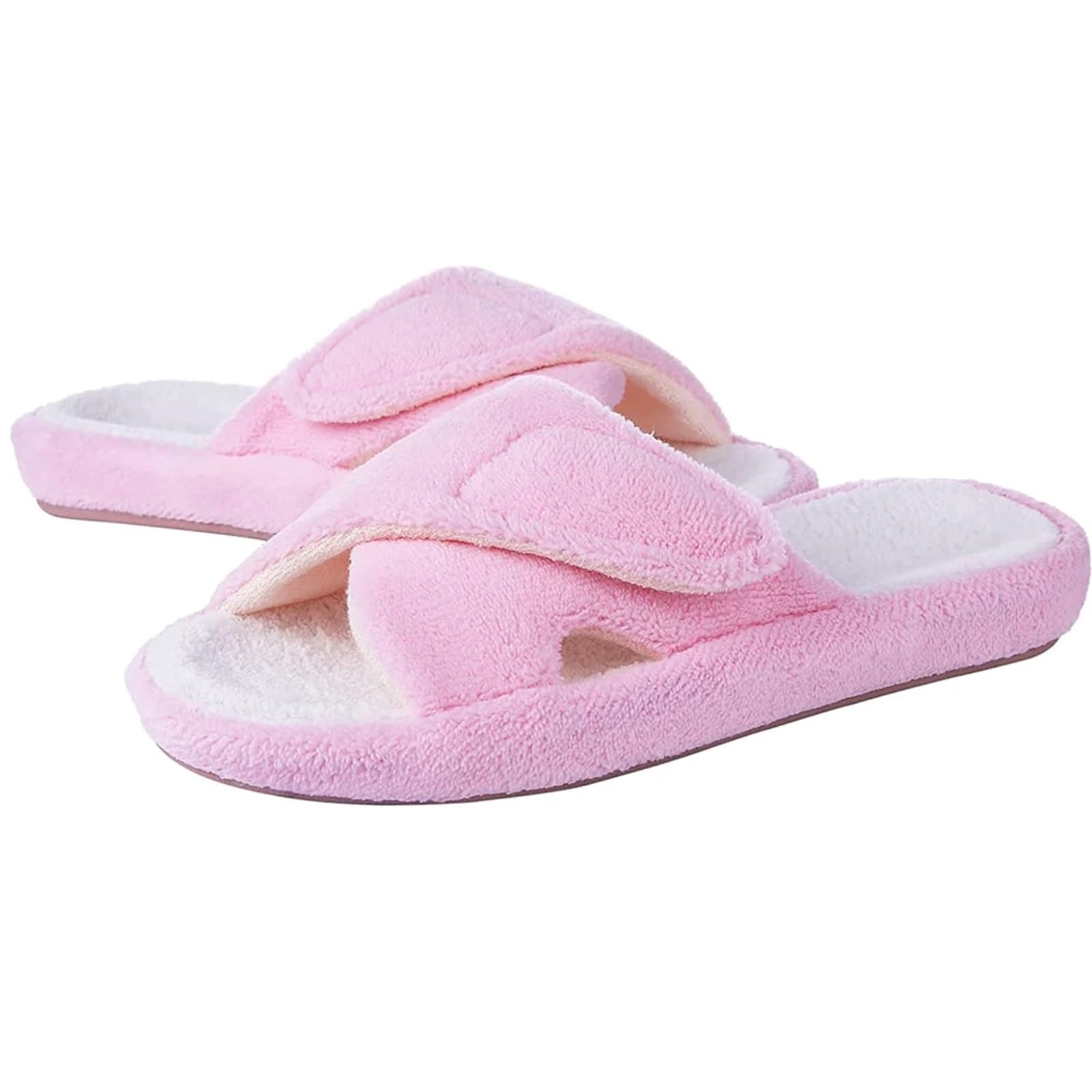 Pantuflas peludas de interior para mujer, ajustables, de tela de rizo, con soporte de arco, para las cuatro estaciones, puntera abierta, zapatos de casa