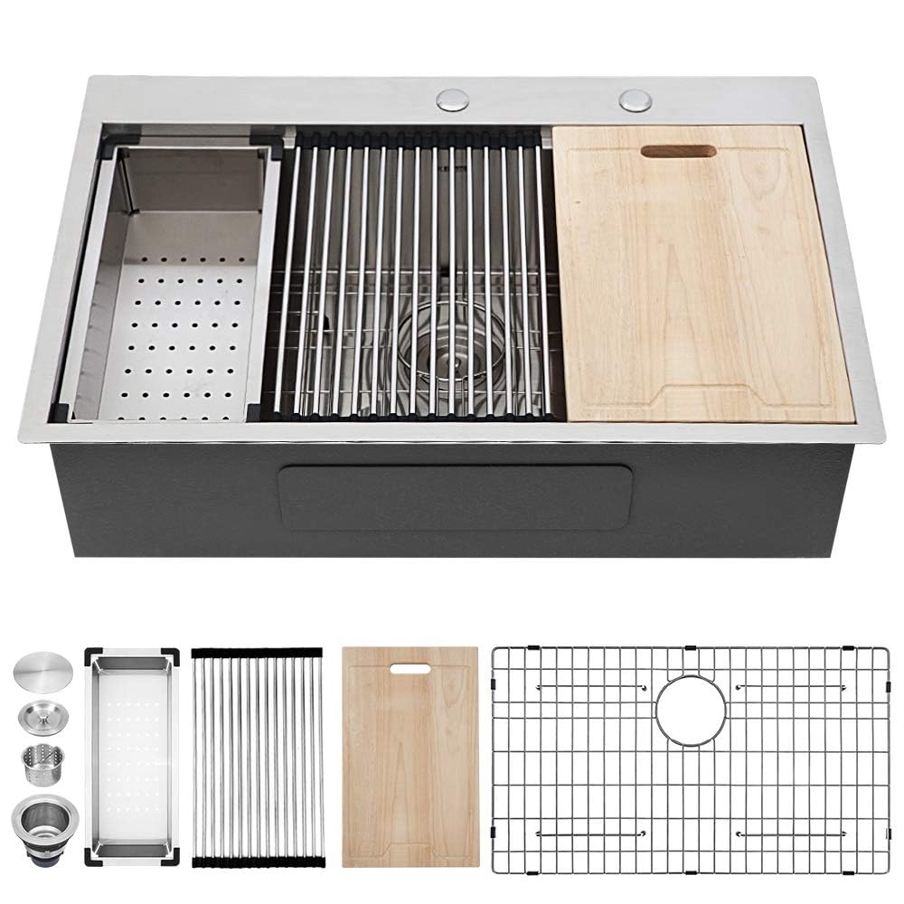 Kichae 28 Inch Kitchen Sink Drop In Stainless Steel 16 Gauge Workstation