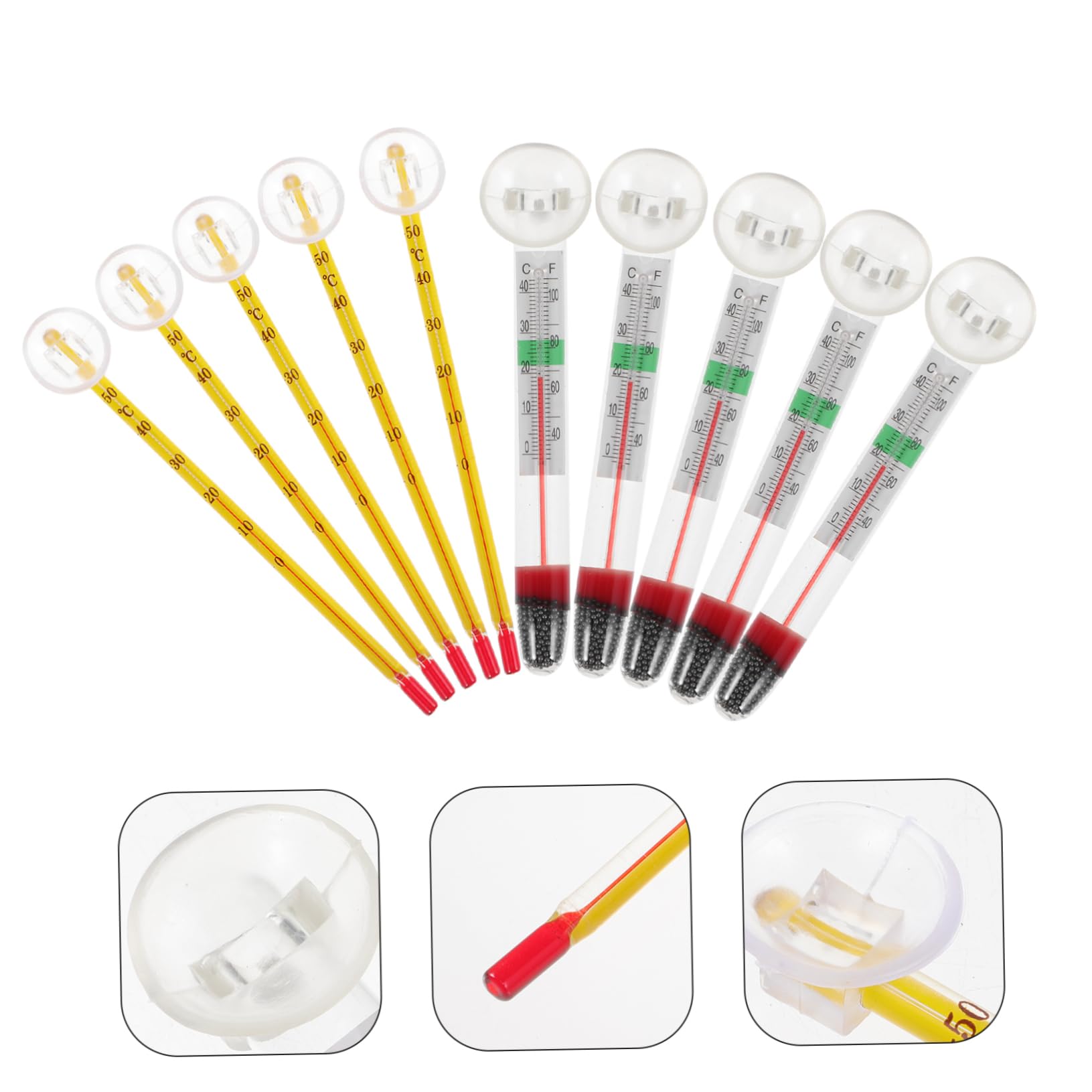 SUPVOX 10Pcs Fish Tank Thermometer Aquarium Gauge for Fish Tank and Reptile Enclosure Includes Strip and Bulb Thermometers for Accurate Water Measurement