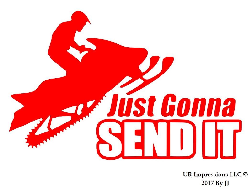 UR Impressions Red Snowmobile Jumping - Just Gonna Send It Decal Vinyl Sticker Graphics for Cars Trucks SUV Vans Walls Windows Laptop Tablet|RED|6.8 X 4.4 Inch|JJURI113