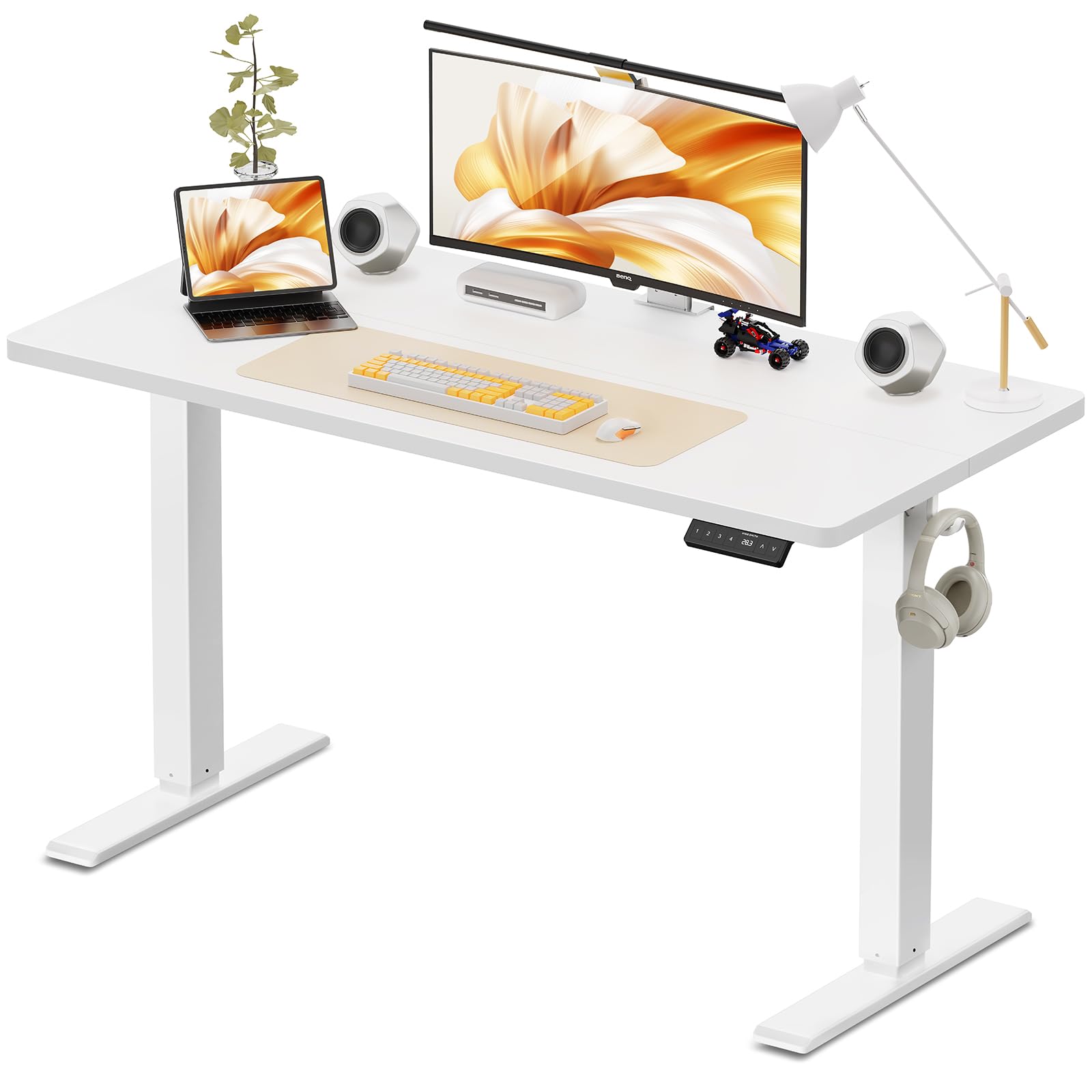 WALKINGDESK Höhenverstellbarer Schreibtisch, Elektrisch Computertisch, Steh-Sitz Tisch Höhenverstellbar mit 4 Memory Funktion, Standing Desk mit 2 Haken Verbindungsplatte