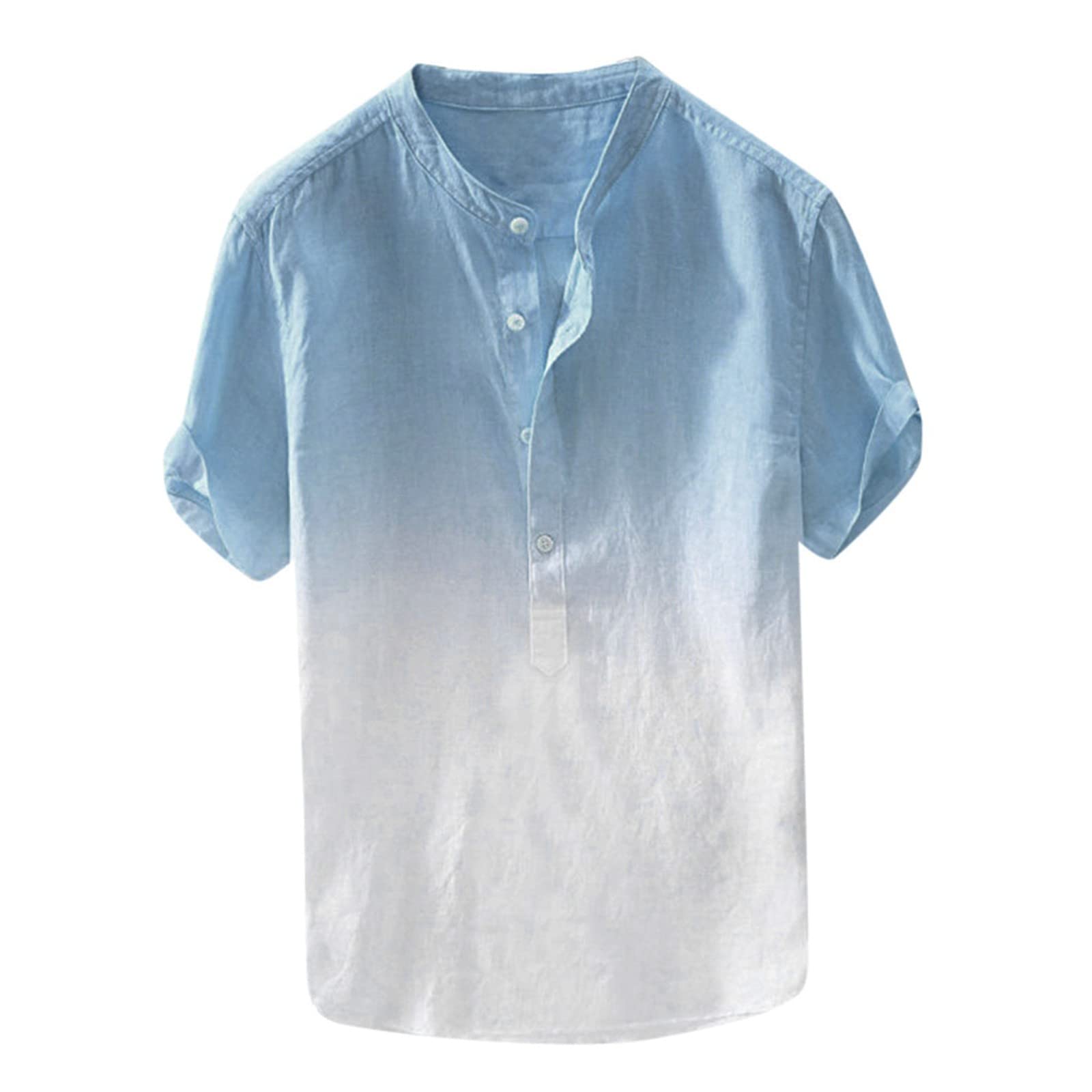 Sunnyuk Camisas Hombre Sólido Ropa Verano Playa Cuello Mao Transpirable Camisas Manga Corta Camisas de Verano con Bolsillo Camisas Casual para Color Camisas Lino