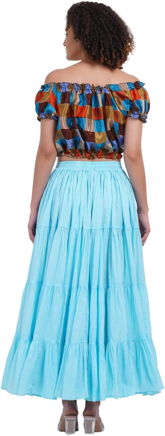 Wevez® Women's Plus Size Maxi Skirt Gypsy 25 Yard Long Flowy Solid Color Cotton Renaissance Skirt