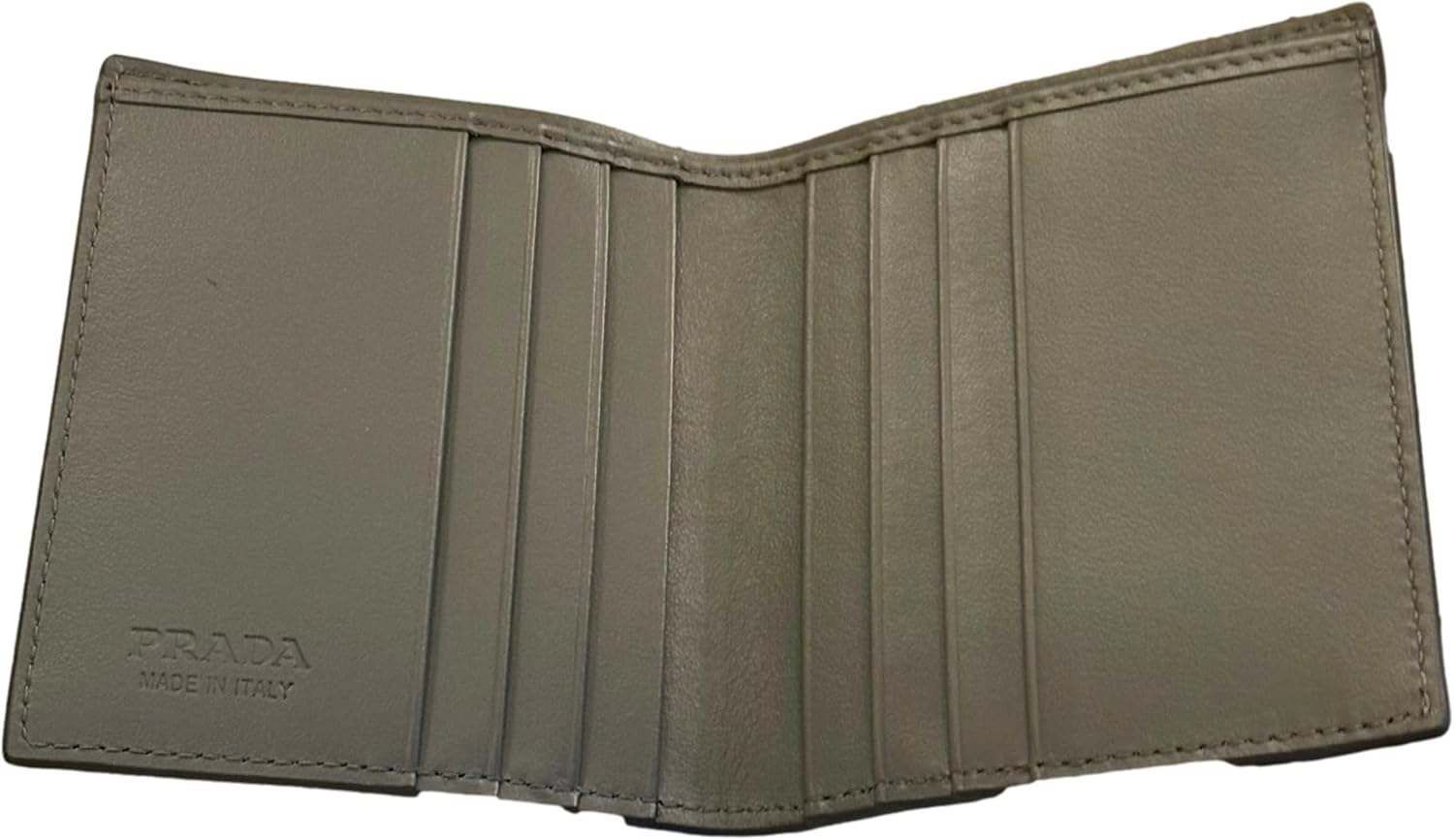 Prada Marmo Marble Grey Vitello Daino Leather Bifold Wallet Silver Triangle Logo 8-Card Slot Billfold Made in Italy New